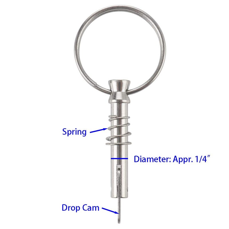 VTurboWay 4 Pcs Quick Release Pin 1/4" Diameter w/ Drop Cam & Spring, Usable Length 0.9", Full 316 Stainless Steel, Bimini Top Pins, Marine Hardware - Image 3